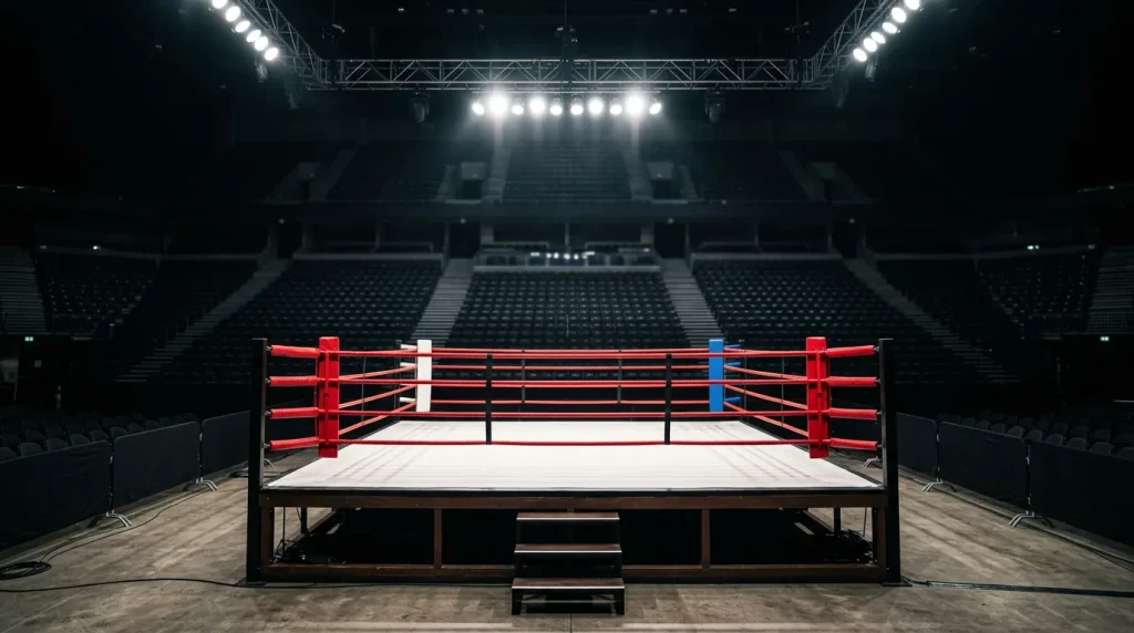 Calendario mural con fechas marcadas y guantes de boxeo sobre mesa con documentos
