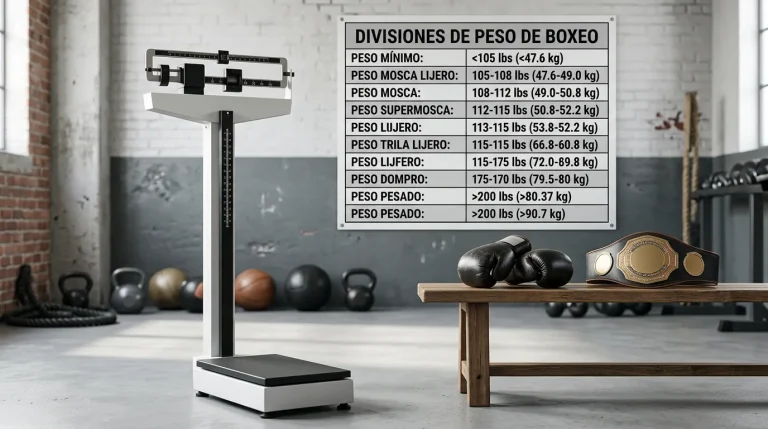 Báscula profesional con tabla de divisiones de peso enumeradas y cinturones al fondo